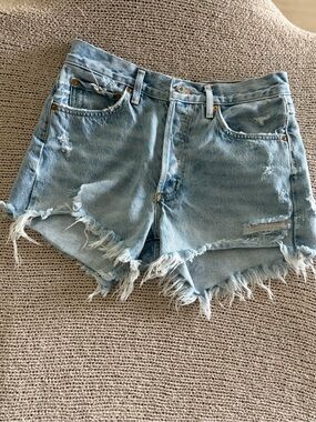 AGOLDE Parker Vintage High Rise Distressed Denim Shorts Light Wash 26